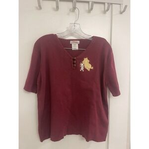 Vintage Pooh Bear Disney Burgundy Sweater Blouse Women's 90S Classic Holiday